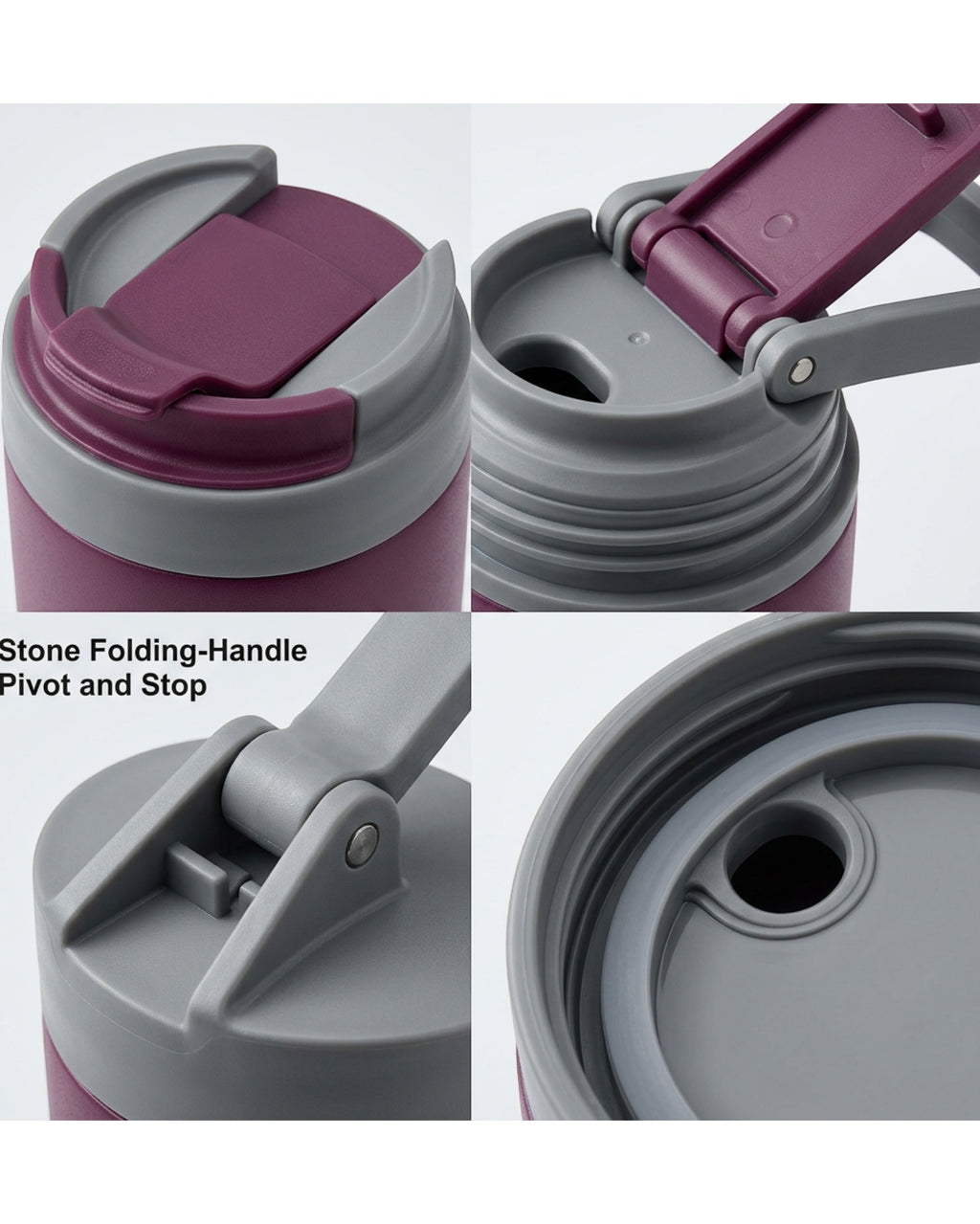 Kemby Folding-Handle Vacuum Travel Cup 18 oz Plum Stone - Detail view