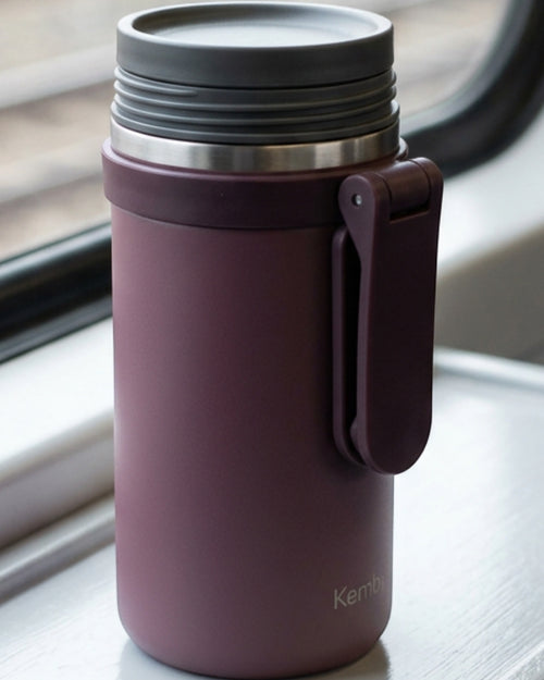 Kemby Folding-Handle Vacuum Travel Cup 18 oz Plum Stone - Lifestyle view