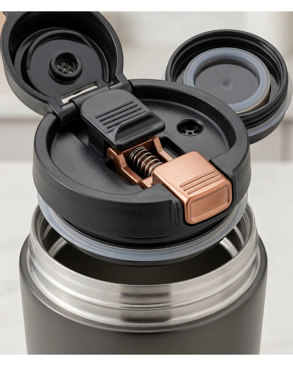 Kemby Push-Button Vacuum Travel Mug 16 oz Graphite Copper - Detail view
